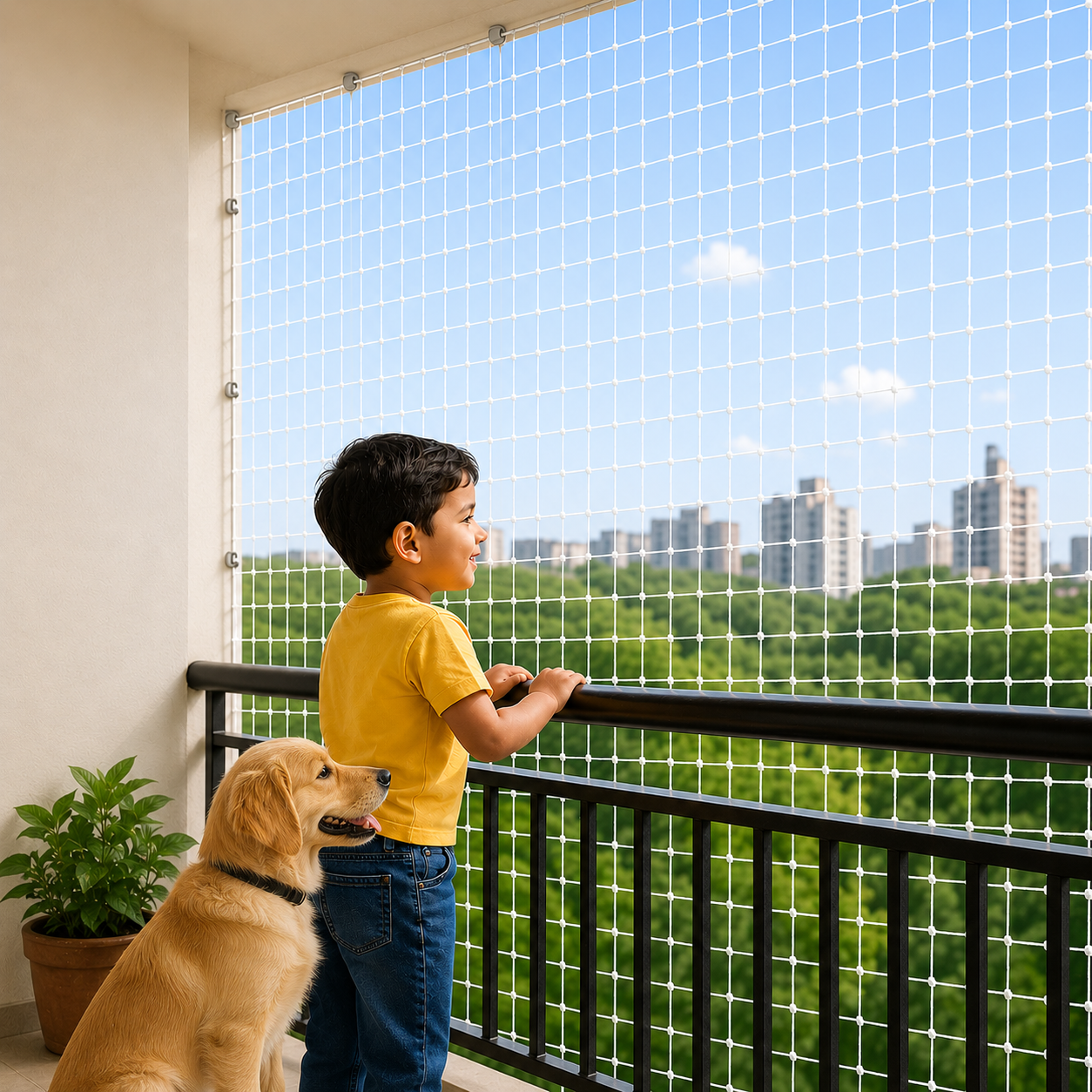 Children safety net for high-rise apartment