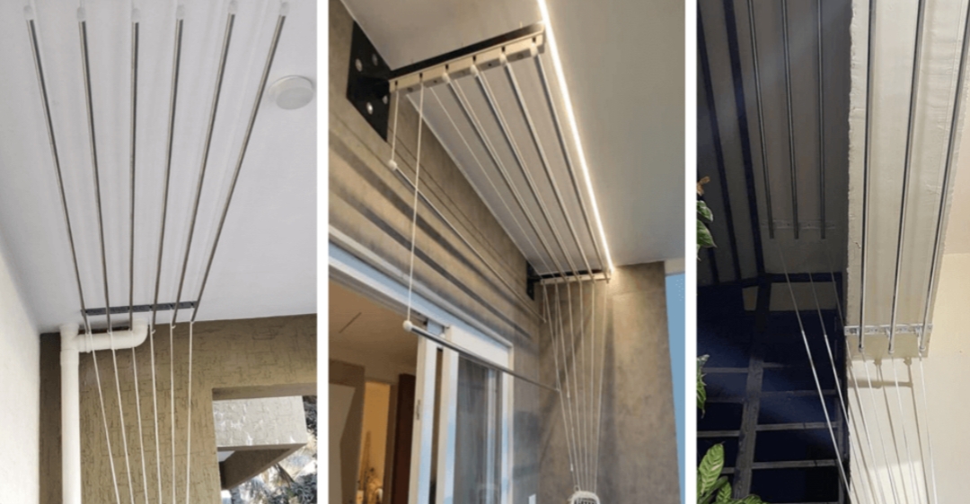 Cloth hanger and drying setup installed on a balcony