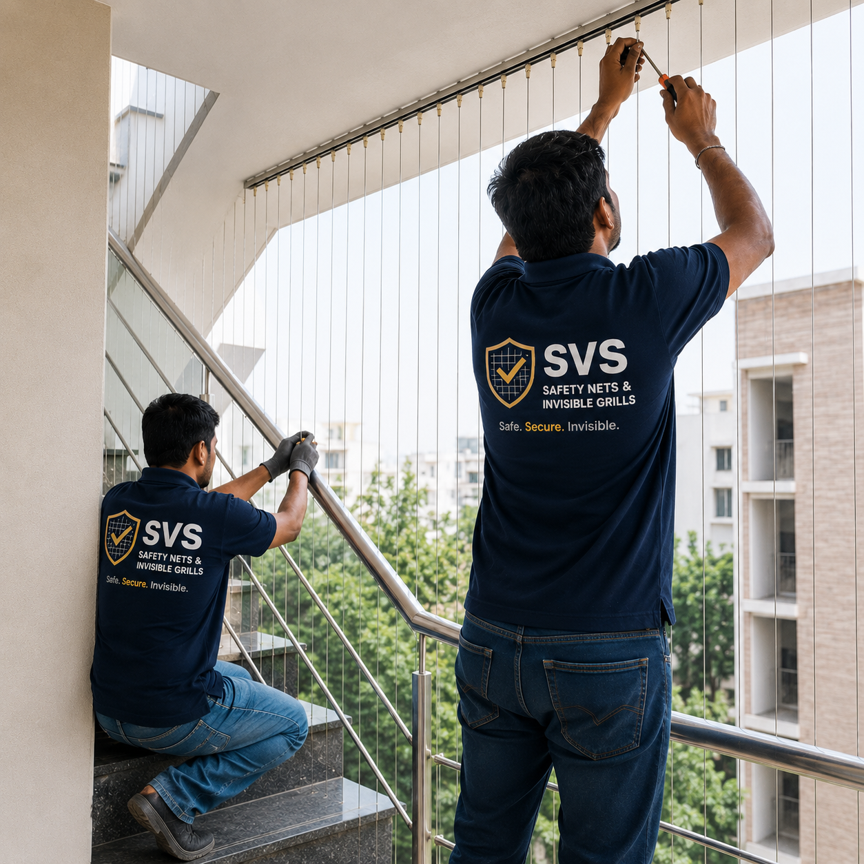 SVS Safety Nets installation team at work in Chennai