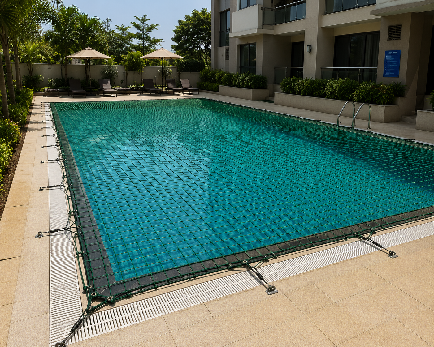 Pool safety net closeup mesh view