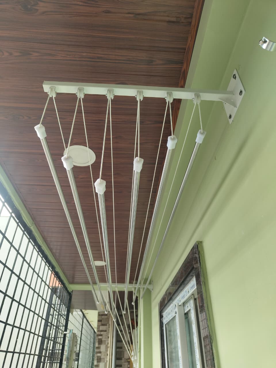 Cloth hanger closeup pulley mechanism